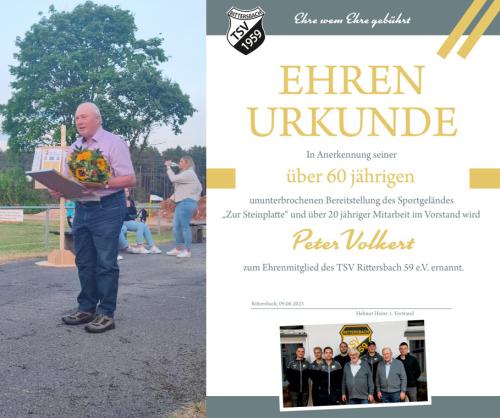 Ernennung von Peter Volkert zum Ehrenmitglied TSV Rittersbach (Foto: Fabian Fenzel)